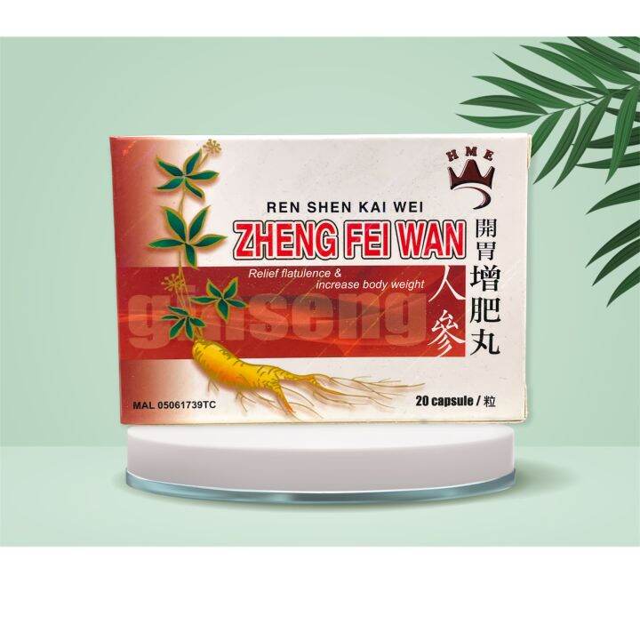 HME 人参开胃增肥丸 20粒 Ginseng Ren Shen Kai Wei Zheng Fei Wan 20Capsules Relief FlatulenceIncrease Body