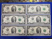 banknote USD 2 dollar SERIES 2003, used condition, 6 pieces, selling for 550 in total.