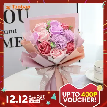 10pcs Valentine'S Day Gradient Flower Bouquet Wrapping Paper & Transparent  Bags, With 3 Bouquet Bags Of Roses And Carnations