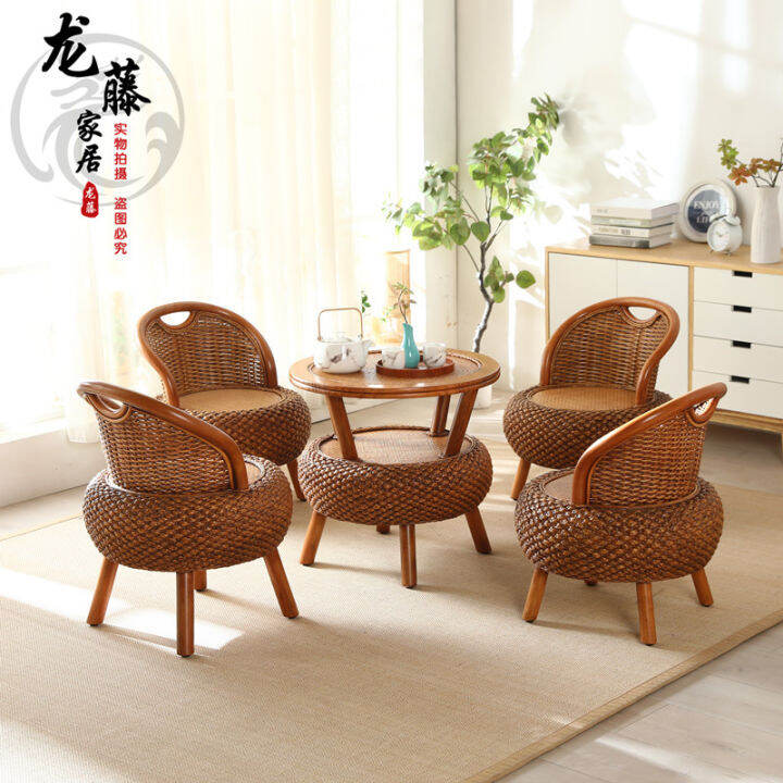 Tatami Rattan Chair Balcony Seat Armchair Household round Stool Low