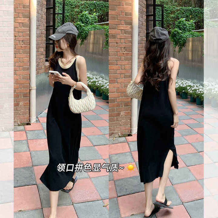 Korean spaghetti cheap strap dress