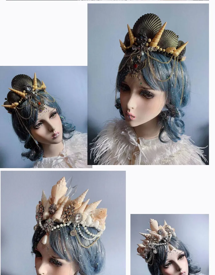 Shark Mermaid Crown Ice and Snow Crystal cos Hanfu Headdress Accessories  Handmade Lolita Marine Shell Style Fashion Novelty