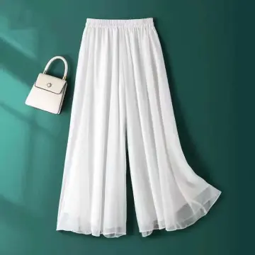 ice silk white wide leg trousers for girls women Korean style high waist  casual office fashion pants