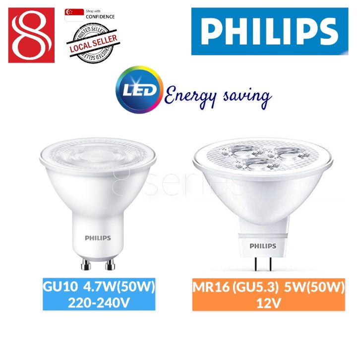 of 2)Philips essential LED GU10 4.7W(50w) & MR16/GU5.3 5W(50w) 3000k warm white/ 6500k cool daylight | Lazada Singapore