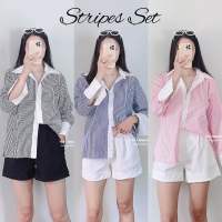 striped set  เสื้อ + กางเกง ชุดเซ็ทมาใหม่ สาวแฟชั่นนิสต้าห้ามพลาด