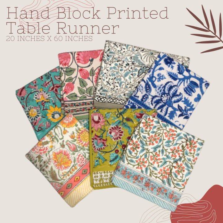 Hand Block Printed Table Runner Handblock Table Runner 20 inches x 60