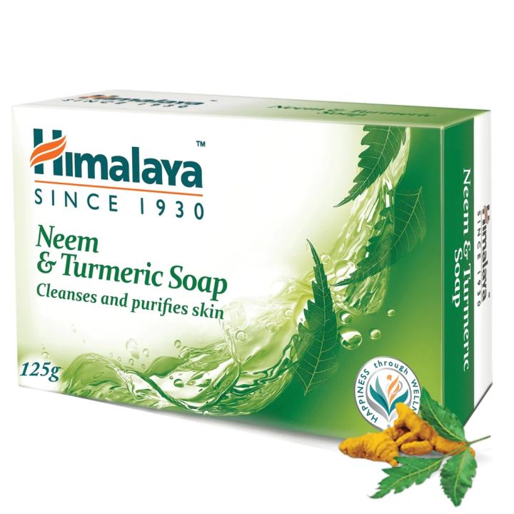 สบู่ลดสิว-ทั้งหน้าและตัว-คุมความมันลดเชื้อแบคทีเรีย-ผดผื่น-ลดกลิ่นตัวhimalaya-herbals-neem-and-turmeric-soap-125g