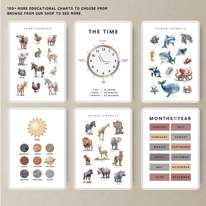 Minimalist English/Tagalog Educational Wall Charts Posters Laminated A4