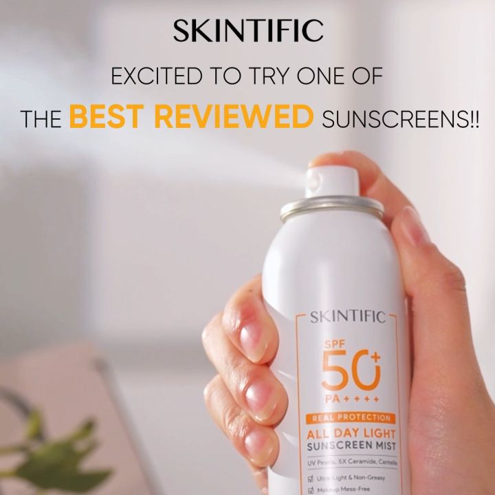 SKINTIFIC All Day Light Sunscreen Mist SPF50 PA++++ Whitening Sunblock