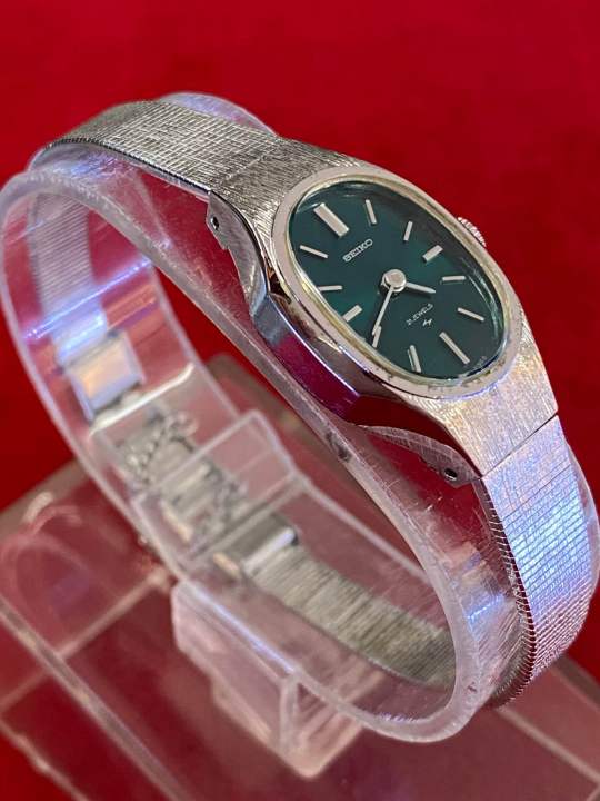 seiko-21-jewels-ระบบไขลาน-ตัวเรือนสแตนเลส-นาฬิกาผู้หญิง-มือสองของแท้