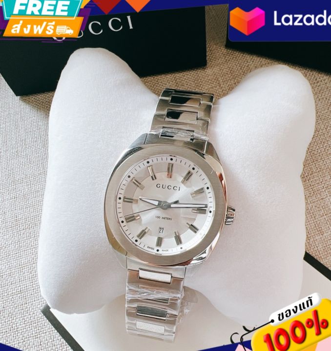 นาฬิกาข้อมือ-new-gucci-watch-gg2570-เรือนเงิน-หน้าขาว-หน้าปัด-37mm