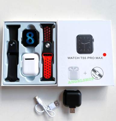สมาร์ทวอทช์ T55 Pro 2022 Pro Max TWS Smartwatch หูฟัง 2 In 1 เชื่อมต่อบลูทูธ โทรได้ Heart Rate Monitor Multi-Sport