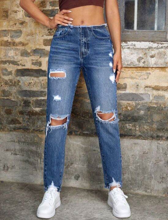 Ripped Raw trim jeans Lazada PH