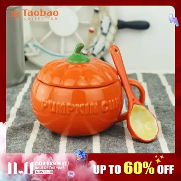 Halloween Pumpkin Water Cup Ceramic Thermos Cup with Lid Exquisite  Breakfast Oatmeal Cup Heat-insulating Scalding-proof Milk Cup