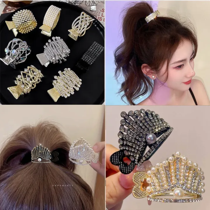 Metal high ponytail clip fixed artifact female pearl crown hair clip ...