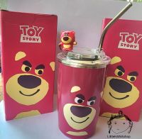 แก้วเก็บอุณหภูมิ ลายหมี Lotso 450 ml.(พร้อมกล่อง+หลอด+ตุ๊กตา)