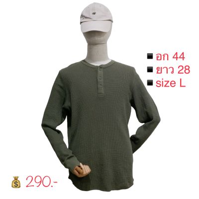 Uniqlo เสื้อแขนยาว เสื้อยืด คอกลม ผ้าใส่สบาย ระบายอากาศได้ดี (สีเขียว ทหาร)