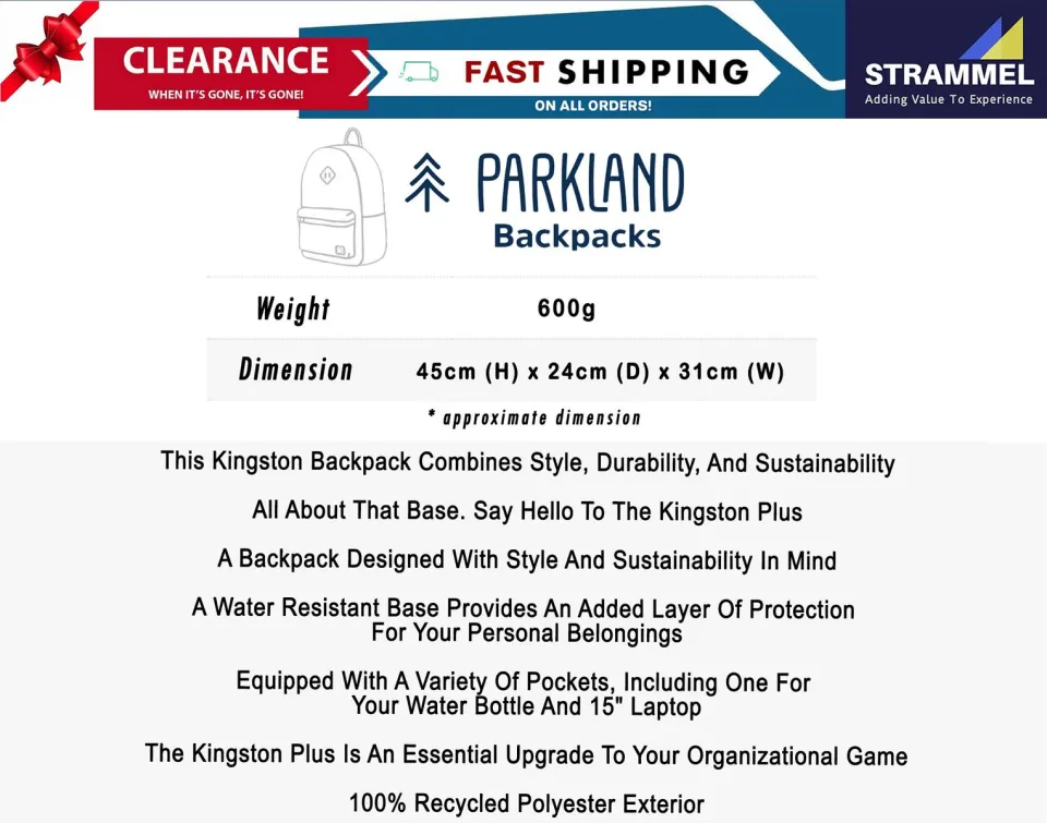 Parkland 7275-04 - Kingston Plus 15 Computer Backpack $50.75 