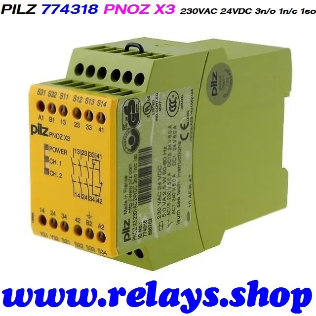 774318 PILZ Safety Relay PNOZ X3 230VAC 24VDC 3n/o 1n/c 1so เซฟตี้รีเลย ...