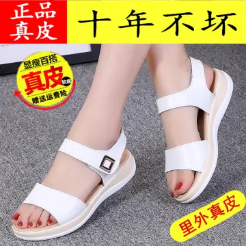 Women Female Ladies Mother Genuine Leather Shoes Sandals Flats