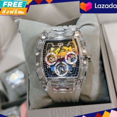 ประกันศูนย์ไทย 1ปี นาฬิกาข้อมือ Guess Mens Clear Silicone Multi-Function Watch 44mm GW0499G3