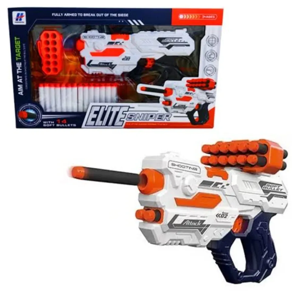 ELITE SNIPER Children's Toy Gun Nerf Gun with 15 Bullets & Magazine