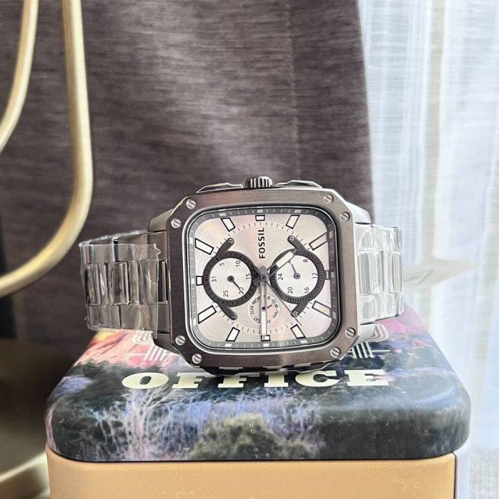 ของแท้100-นาฬิกาข้อมือ-fossil-multifunction-silver-gold-tone-stainless-steel-watch-bq2657