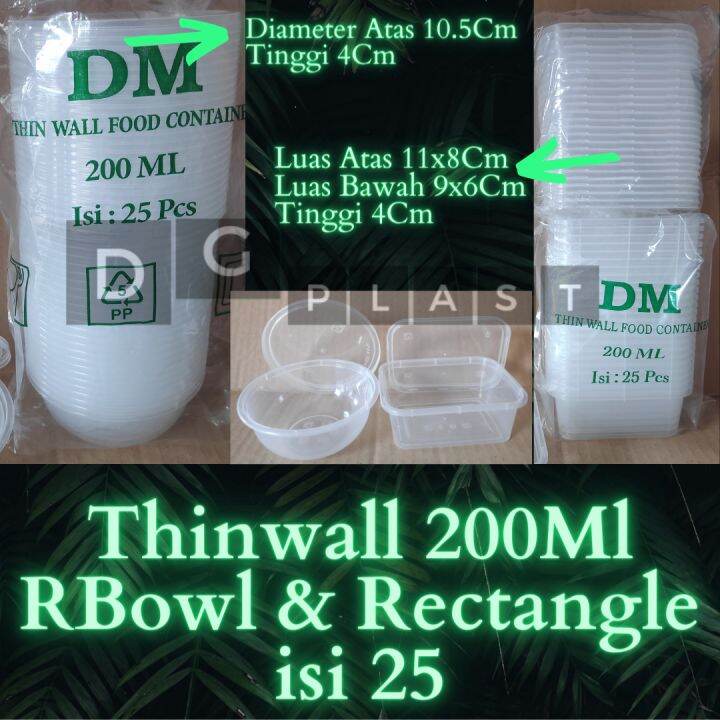 Thinwall Plastik Dm 200ml Rectangle Roundbowl Isi 25 Pcs Kotak Makan