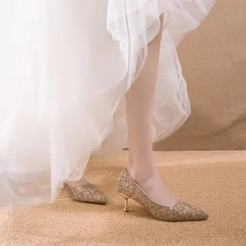 Gold mid heel wedding on sale shoes