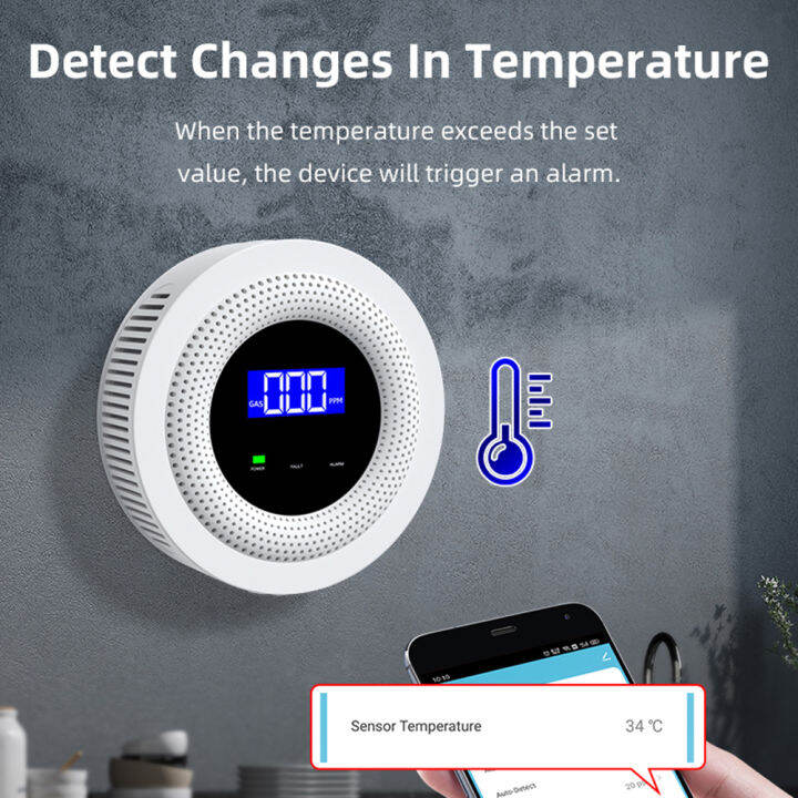 Tuya Gas Leak Sensor with Temperature Sensor Home Gas Alarm USB TypeC