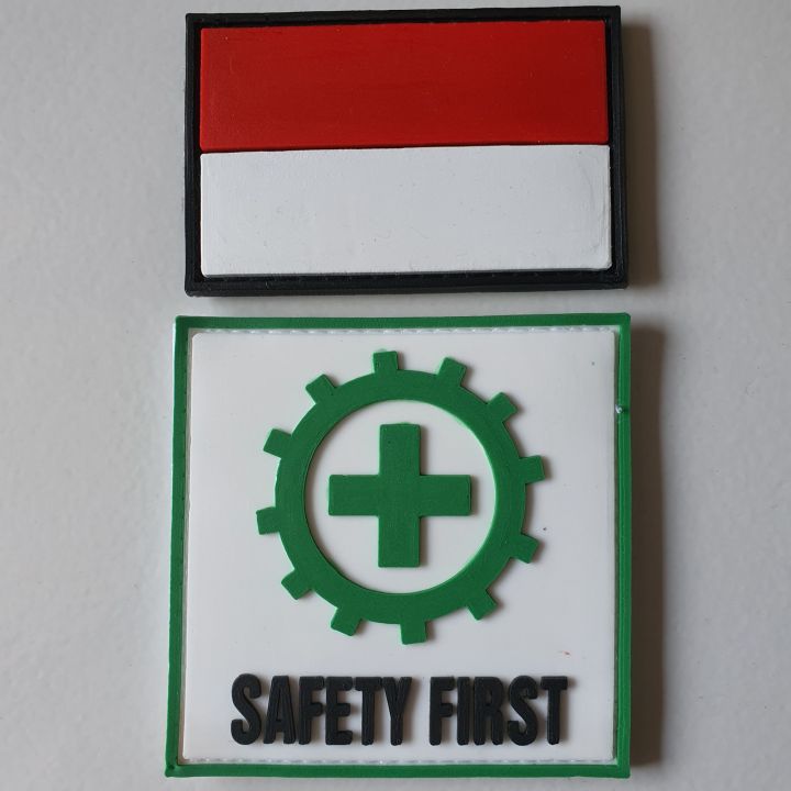 Patch Rubber Logo Safety First K Besar X Bendera Merah Putih Satu Set Rubber Patch Safety