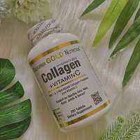 ✨พร้อมส่ง✨นำเข้าจากอเมริกา แท้???California Gold Nutrition Hydrolyzed Collagen Peptides + วิตามินซีสำหรับผม ผิวหนัง เล็บ ข้อต่อ และกระดูก - นำเสนอคอลลาเจนเปปไทด์ Type I &amp; III - ปราศจากกลูเตน ปลอดจีเอ็มโอ - 250 เม็ด