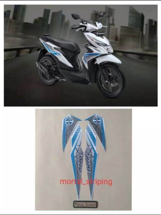 Stiker Striping Les Lis Body Motor Beat Fi Eco Tahun Putih Biru Standar Lazada Indonesia