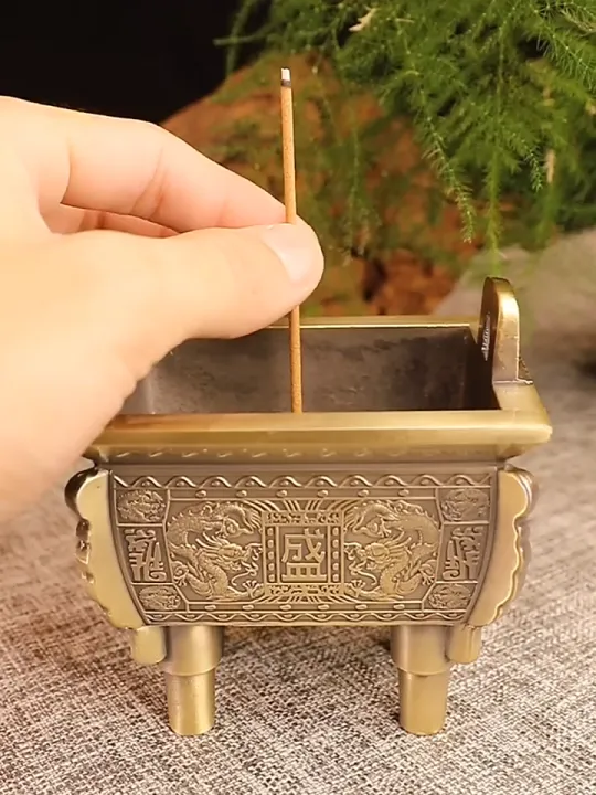 LULU Copper Tripod Incense Burner + Gourd Buddha Incense Stick Holder