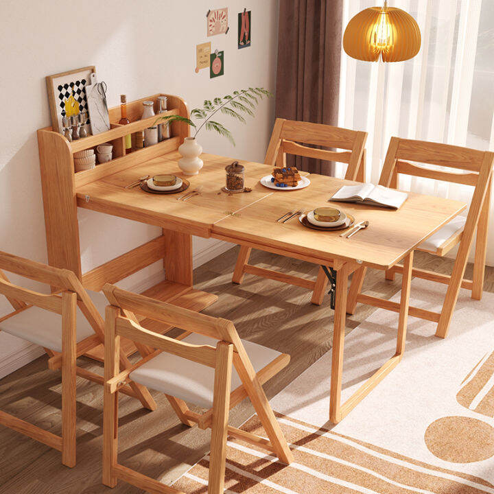 JapaneseStyle Foldable Solid Wood Dining Table Small Apartment Home Dining Table Storage