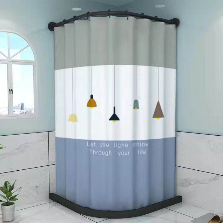 Bathroom Waterproof Shower Curtain Rod Set PunchFree Dry and Wet