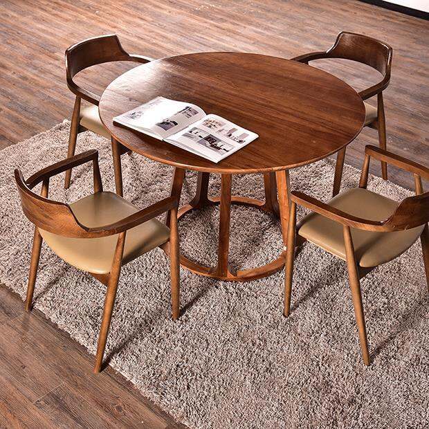 European Style Wooden Furniture Solid Wood Round Table and Chair