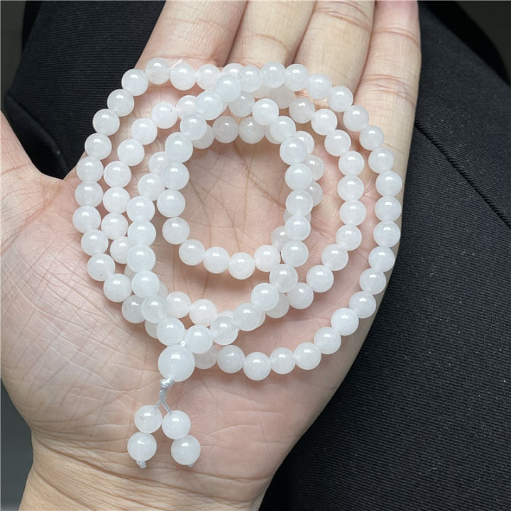 วัสดุธรรมชาติซินเจียงหยกสีทองหยกขาว6มม-สร้อยข้อมือลูกประคำหลายวงสีขาวบริสุทธิ์เหมือนหยกขาวเนื้อแกะ