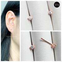 ต่างหูเพชร CZ งานติดหูสี Pink Gold ขนาด 3 mm