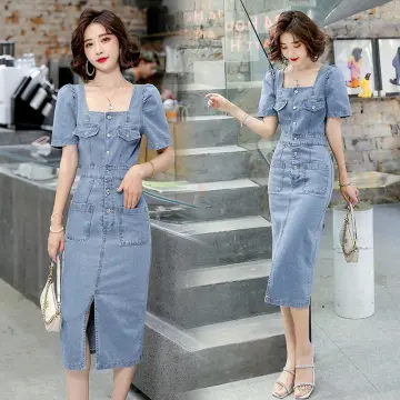 Amazon.com: Button Down Dress for Women Summer Wrap V Neck Denim Dress with  Multi Pockets Casual Flowy A Line Midi Dresses Blue Small : Sports &  Outdoors