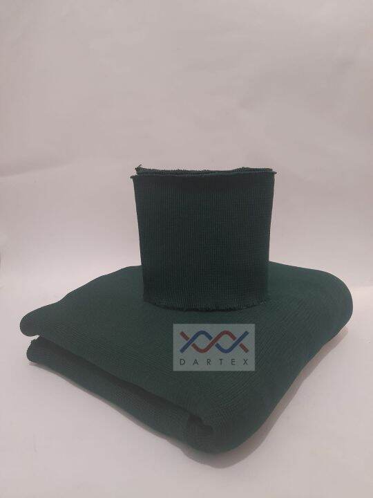 kain rib/bur warna hijau botol polos perstrip tinggi 15 cm × 90 cm