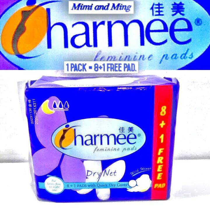 Charmee Feminine Pads with Wings 8+ 1 Free Pad. For Heavy Flow