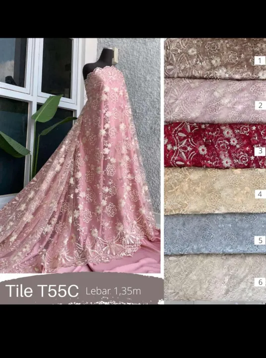 Abc Textile Tile Brokat Mutiara Tumpal Brokat Tile Non Glitter Brukat Tulle Motif Bunga