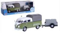 olkswagen T1 Pickup with Canopy Green and White with Trailer “Road Service” 1/24 scale Diecast Model Car by Motormax