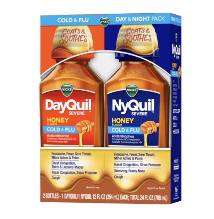 Vicks DayQuil & NyQuil Severe Honey, Cough, Cold & Flu Relief, Day ...