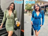 เดรสสาวอวบ  เดรสปักมุก ?Pearl dressy? เดรสปักมุก ผ้ากำมะหยี่