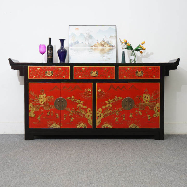 New Chinese Style Solid Wood Customizable Warped Head Entrance Cabinet