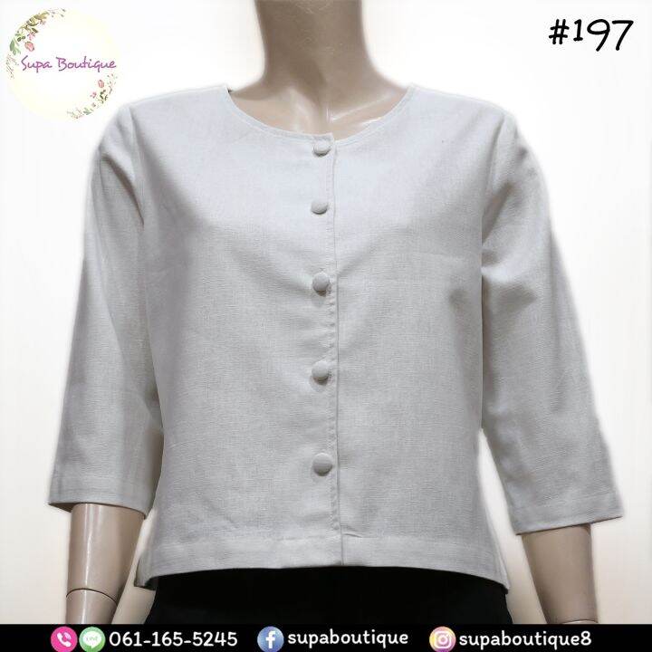 เสื้อลินิน คอกลม ผ่าหน้า แขนกระบอก กระดุมปั๊ม ผลิตเอง งานไทย ตรงปก ...
