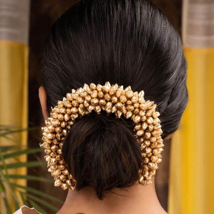 Artificial Golden Beads Hair Gajra for Bun, Bharatnatyam Kuchipudi