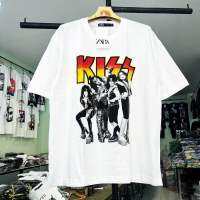 เสื้อโอเวอร์ไซส์คอกลมสีพื้นผ้าcotton100%สกีนkiss